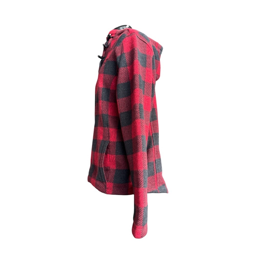 The North Face Crescent Fleece with Toggle Button in Grey and Red Buffalo Check - Picture 4 of 9
